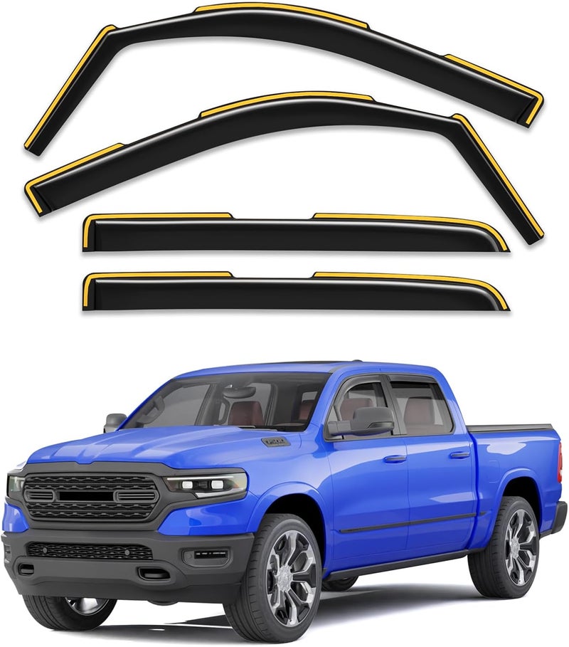 Breejoy in-Channel Window Rain Guards Fit for Dodge RAM 1500 (New Body Style Includes TRX) 2019-2026 Crew Cab Truck, Extra Durable Vent Visors Window Deflector Vent Shades Car Accessories -4 pcs - Image 1